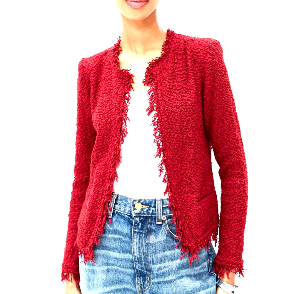 IRO Shavani Fringe Hem Tweed Jacket Shavani Fringe Hot Pink Boucle Knit 36 S